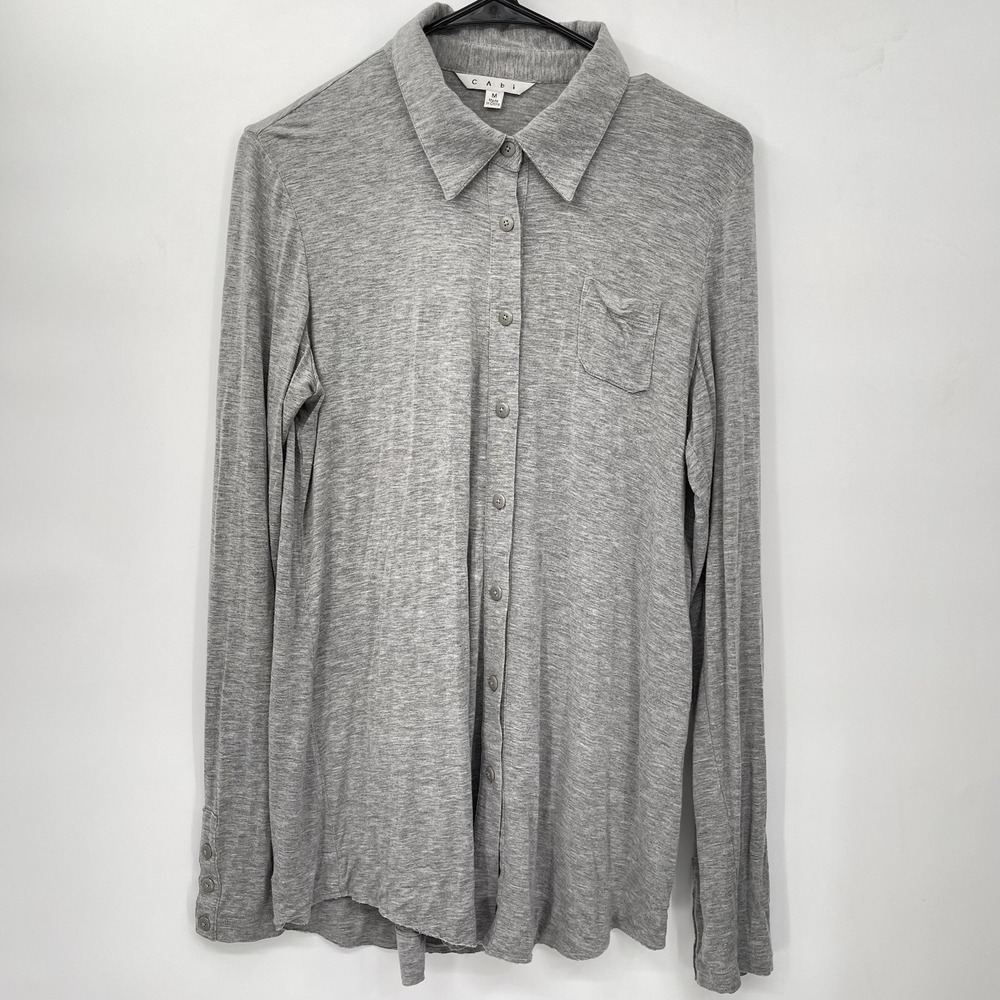 Cabi M Button Down Shirt Womens Grey Long Sleeve Viscose Blend Jersey Knit 140